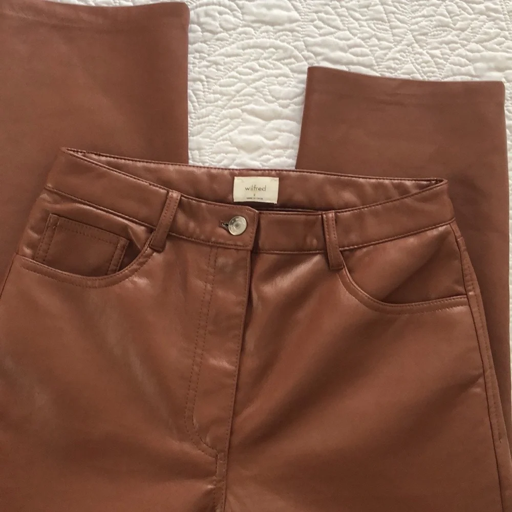 Wilfred Melina Vegan Leather Pants Pecan Brown High Rise Straight Leg - Picture 6 of 12